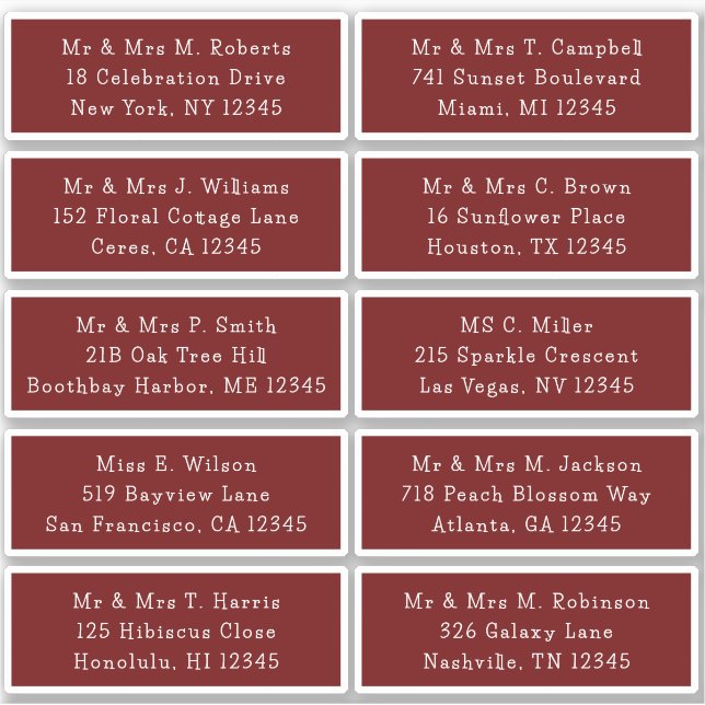 10 Individual Guest Name Address Party Wedding (Front)