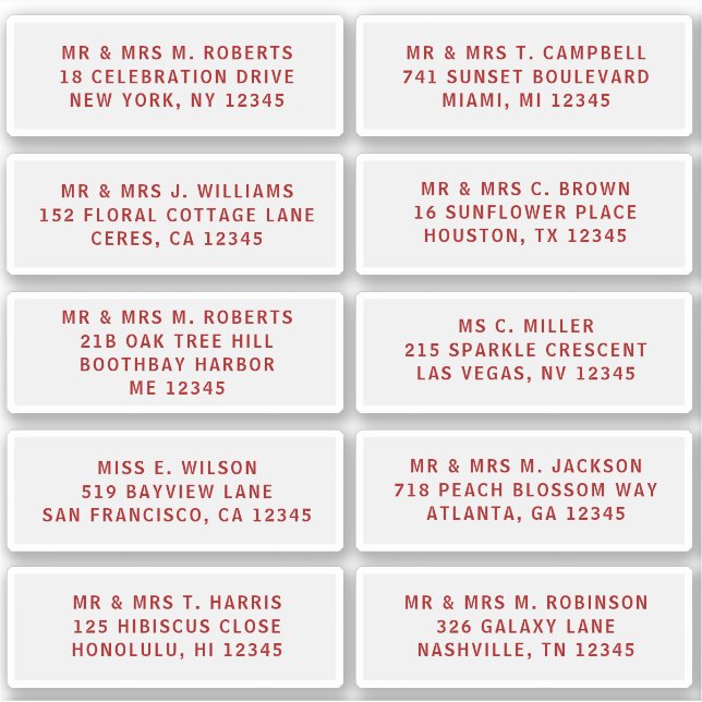 10 Individual Guest Name Address Party Wedding (Front)