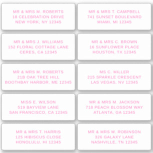 10 Individual Guest Name Address Party Wedding