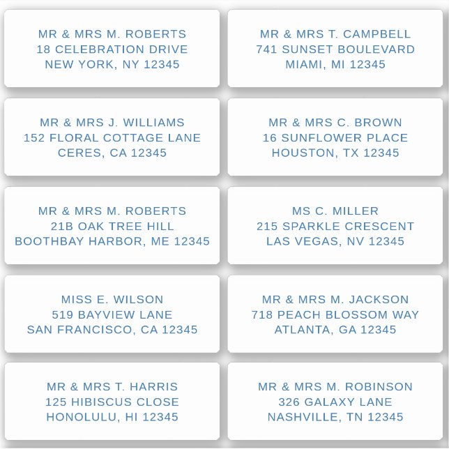 10 Individual Guest Name Address Party Wedding (Front)