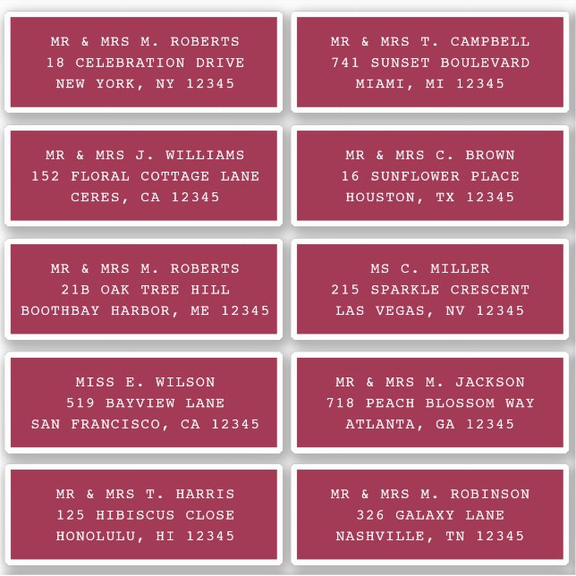 10 Individual Guest Name Address Party Wedding (Front)