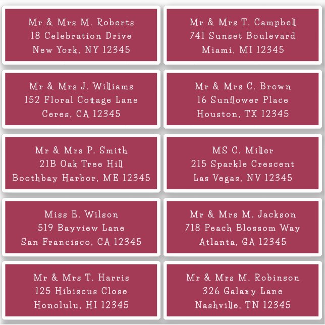 10 Individual Guest Name Address Party Wedding (Front)