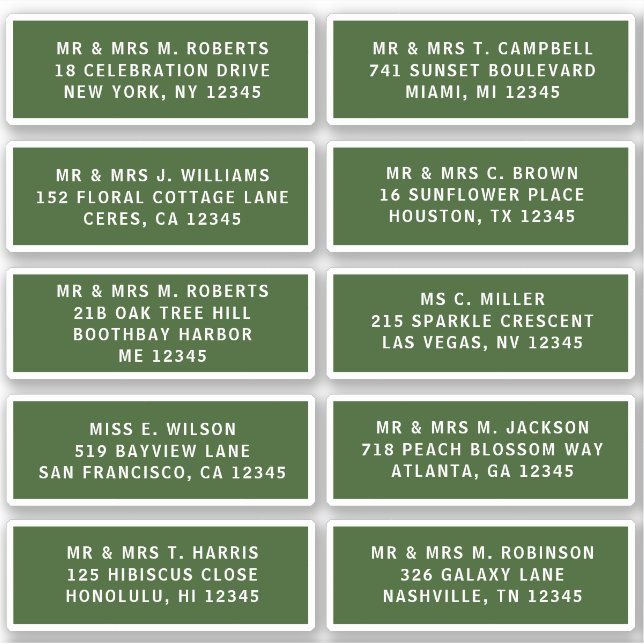 10 Individual Guest Name Address Party Wedding (Front)