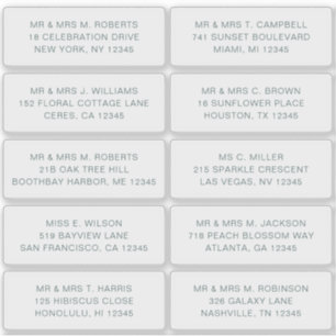 10 Individual Guest Name Address Party Wedding