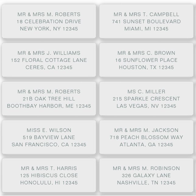 10 Individual Guest Name Address Party Wedding (Front)