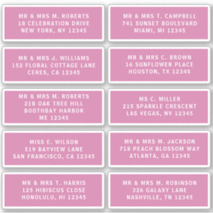 10 Individual Guest Name Address Party Wedding