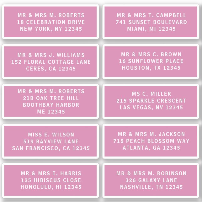 10 Individual Guest Name Address Party Wedding (Front)