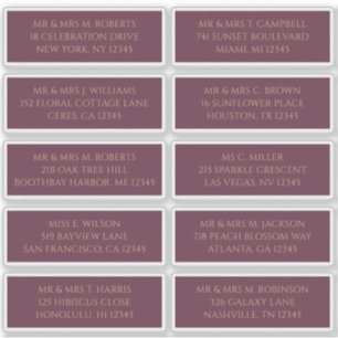 10 Individual Guest Name Address Plum Gold