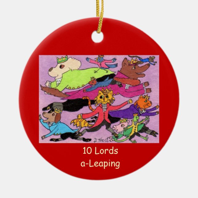 10 Lords a Leaping Ceramic Ornament (Front)