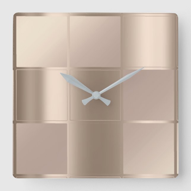 10 Minutes Ivory Beige Bronze Geometry Squares Square Wall Clock (Front)