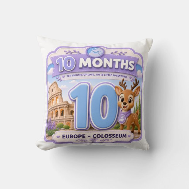 10 Months Baby Milestone Explorer Throw Pillow (Front)
