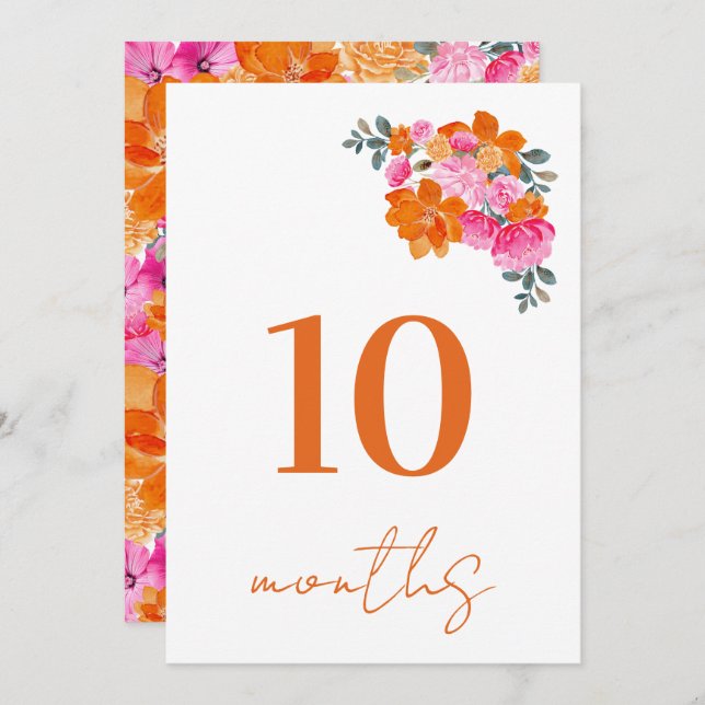 10 Months Old Pink & Orange Baby Milestone Card (Front/Back)