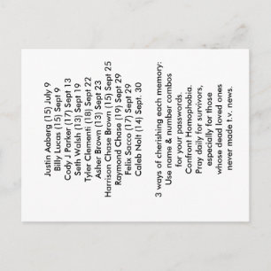 10 morts connus  Carte de prévention de l'intimida