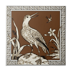 #10 of 12 Repro 1880s Minton Mocha Bird Series Tile