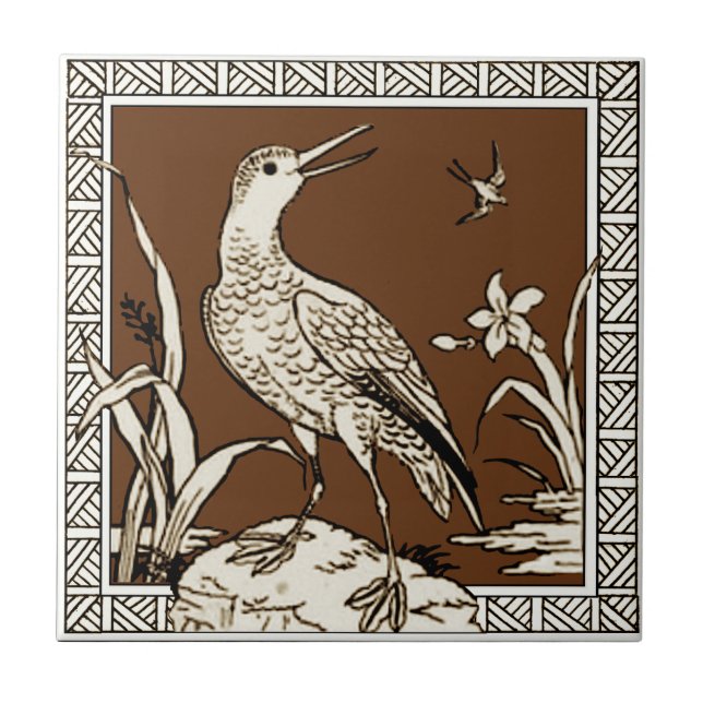 #10 of 12 Repro 1880s Minton Mocha Bird Series Tile (Front)