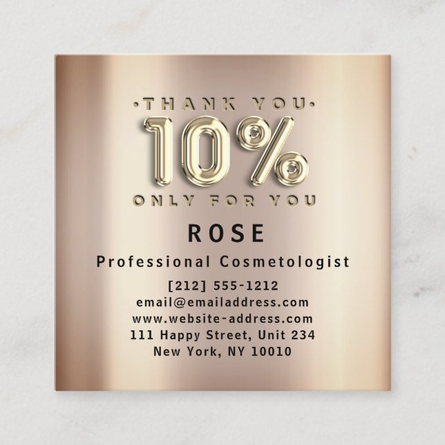 10% Off Discount Logo Thank You Rose Gold Appointment Card (Front)