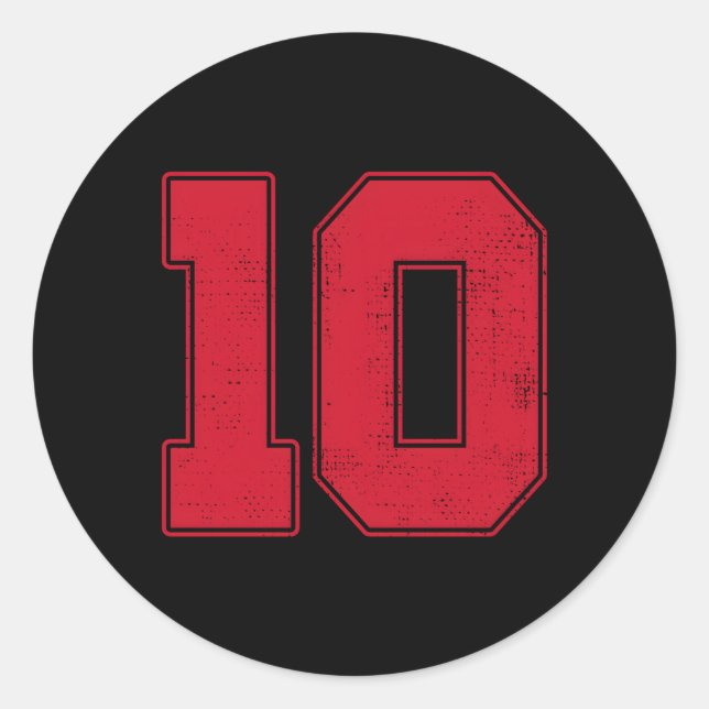 10 Outline Number 10 Varsity Fan Sports Team Grey  Classic Round Sticker (Front)