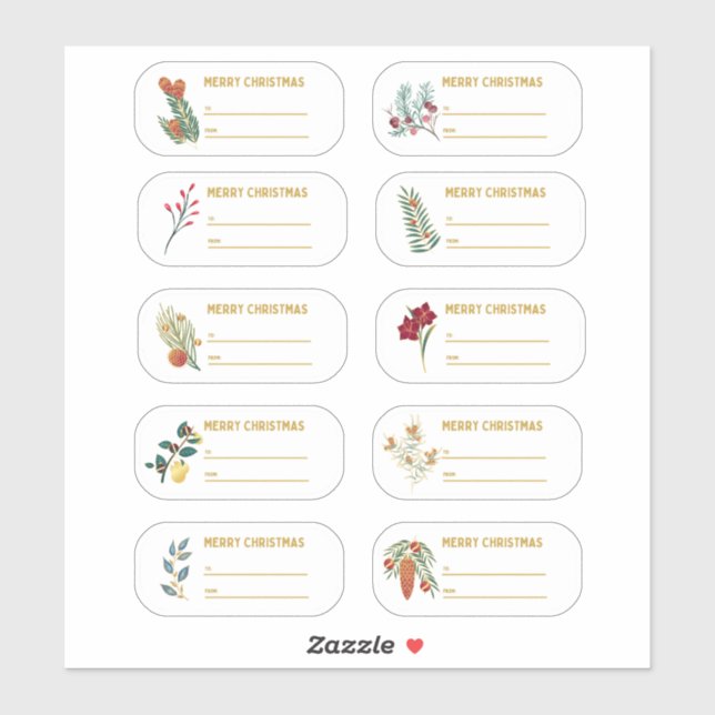 10 pc Floral & Gold Christmas Gift Label Sticker (Sheet)