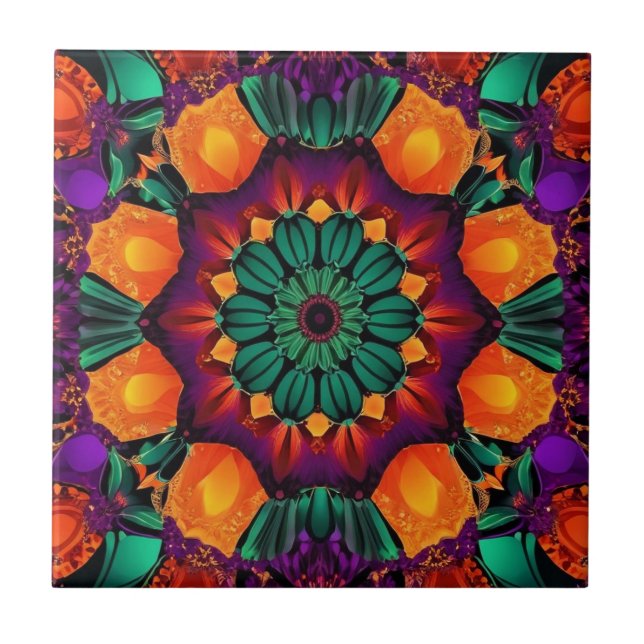 10 Petal Green Flower Tile (Front)