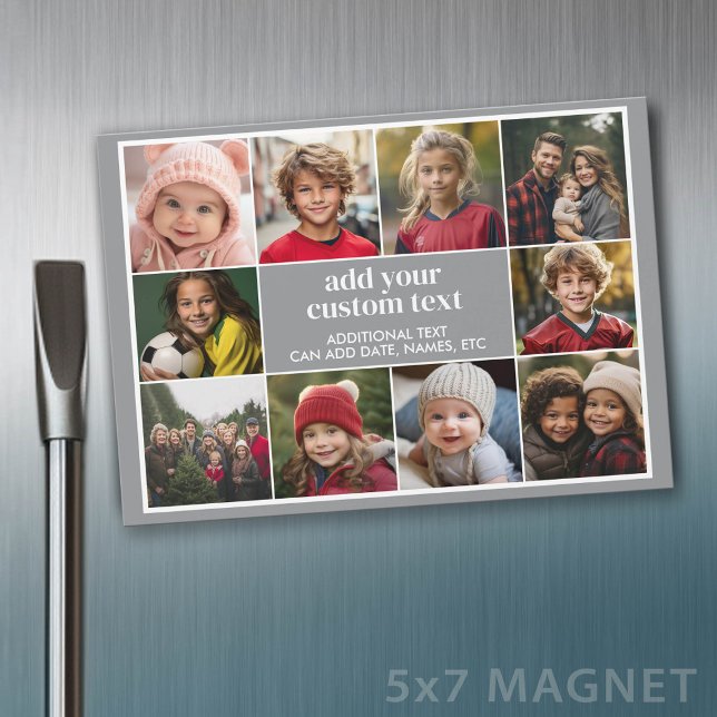 10 Photo Border with Text Centre - grey Magnet (Photo Magnet - 5x7)