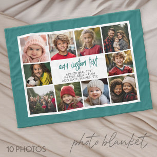 10 Photo Border with Text Centre - Teal Fleece Blanket