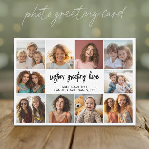 10 Photo Border with Text Centre - white black Holiday Card