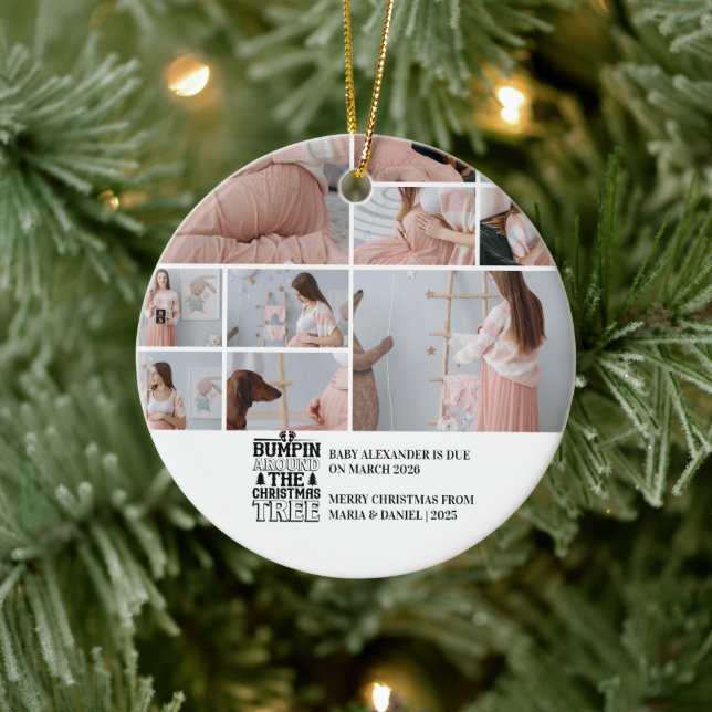 10 Photo Christmas Tree Pregnancy Announcement Ceramic Ornament (Tree)