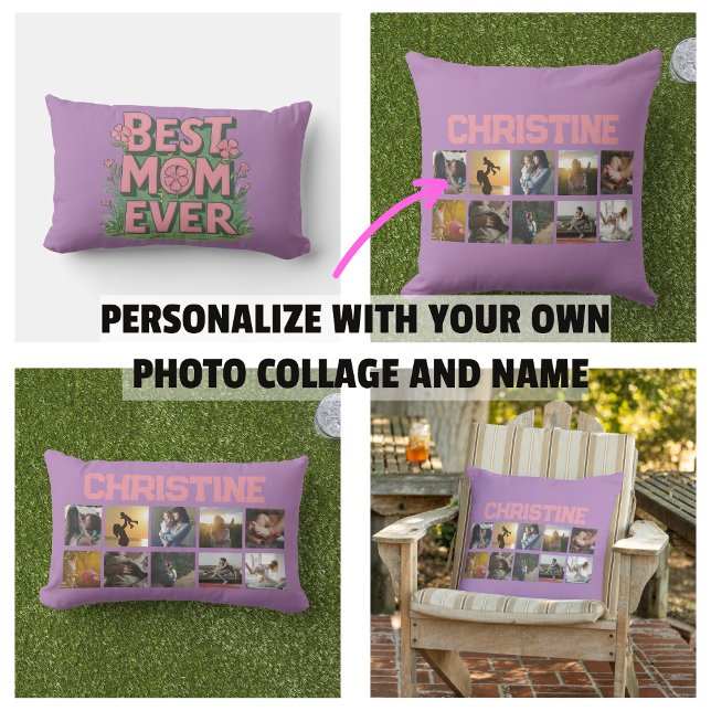 10 Photo Collage and Name for Her Mom Lumbar Pillow (10 Photo Collage and Name for Her Mom Pillow)