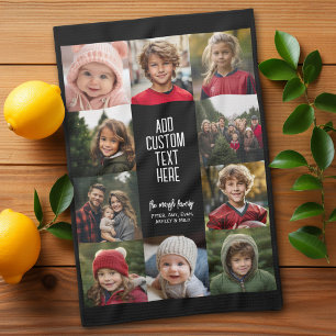 10 Photo Collage Border - Center White Text Blocks Kitchen Towel