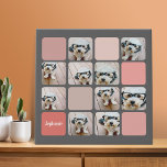 10 Photo Collage - colourful grid with script name Faux Canvas Print<br><div class="desc">Crop your photos into squares before uploading. Use your square Instagram photos for the best results! TO CHANGE THE BACKGROUND - click on the customize or advanced design area, and choose a colour in the colour picker. Add your favourite pictures and snapshots to this film strip for a fun memory...</div>