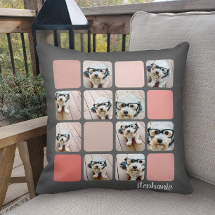 10 Photo Collage - colourful grid with script name Throw Pillow