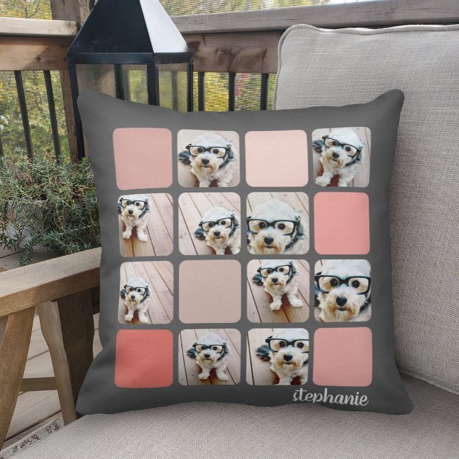 10 Photo Collage - colourful grid with script name Throw Pillow (Creator Uploaded)