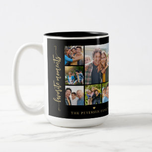 10 photo collage family name personalized black Two-Tone coffee mug
