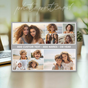 10 Photo Collage Grid - Custom Text in Middle Postcard