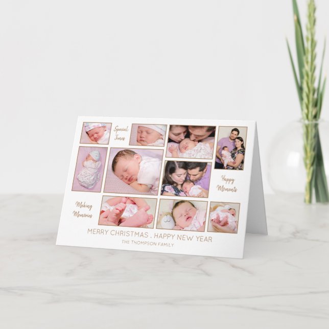 10 Photo Collage Inspiring Quotes Merry Christmas Holiday Card (Front)