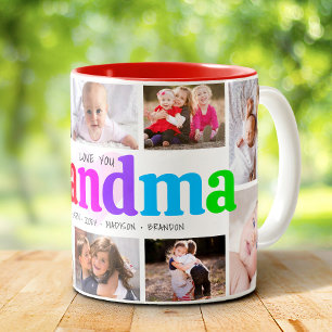 10 Photo Collage Love You Grandma Multicolor Bold Two-Tone Coffee Mug