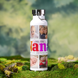 10 Photo Collage Love You Nana Bold Multicolored Water Bottle