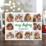 10 Photo Collage - Merry Christmas Green Holiday Postcard<br><div class="desc">Use 10 square photos and make a unique and trendy Merry Christmas greeting with a rustic modern script on the front. A fantastic way to display a bunch of photos from the past year. If you need to move anything around,  click on the customize button to make changes.</div>