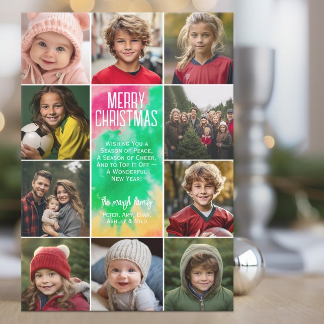 10 Photo Collage - Merry Christmas Mod Tie Die Holiday Card (10 Photo Online Christmas Card - Print and Download Options - Modern, Minimal Design - tie dye)