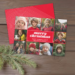 10 Photo Collage - Merry Christmas Red Line Art Holiday Card<br><div class="desc">A red background with a border of photos. -- Use 10 square photos and make a unique and trendy Merry Christmas greeting with a retro script font on the front and a line art arch pattern on the back. If you need to move anything around, click on the customize button...</div>