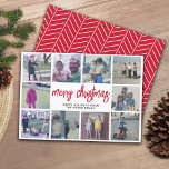 10 Photo Collage - Merry Christmas Red Pattern Holiday Card<br><div class="desc">Use 10 square photos and make a unique and trendy Merry Christmas greeting with a rustic modern script on the front and a simple pattern on the back. If you need to move anything around,  click on the customize button to make changes.</div>