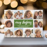10 Photo Collage - Merry Christmas Retro Stripes Holiday Card<br><div class="desc">Deep green and red retro stripe pattern -- Use 10 square photos and make a unique and trendy Merry Christmas greeting with a rustic modern script on the front and a retro line art pattern in warm colours on the back. If you need to move anything around, click on the...</div>