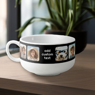 10 Photo Collage - Modern Rounded Corner Black Soup Mug