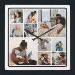 10 Photo Collage Personalized Square Wall Clock<br><div class="desc">10 Photo Collage Family Personalized wall clock from Ricaso -  with 10 photo templates. A wonderful photo gift for yourself or others</div>