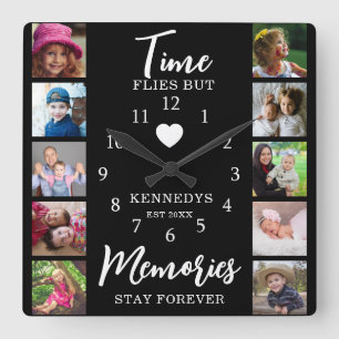 10 Photo Collage Time Flies Memories Stay Quote Square Wall Clock
