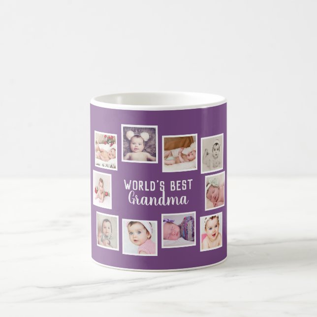 10 Photo Collage With Personalized Text Purple Coffee Mug (Center)