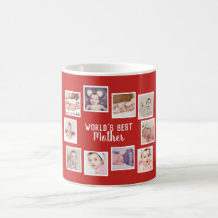 10 Photo Collage With Personalized Text Red Coffee Mug
