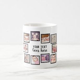 10 Photo Collage With Personalized Text White Coffee Mug