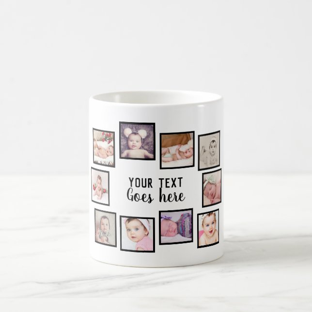10 Photo Collage With Personalized Text White Coffee Mug (Center)