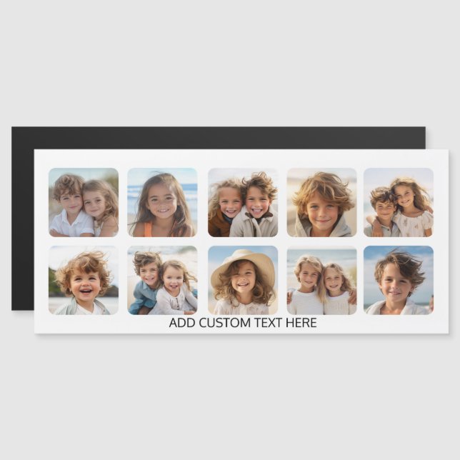 10 Photo Collage with Simple Text - white magnet (Front/Back)
